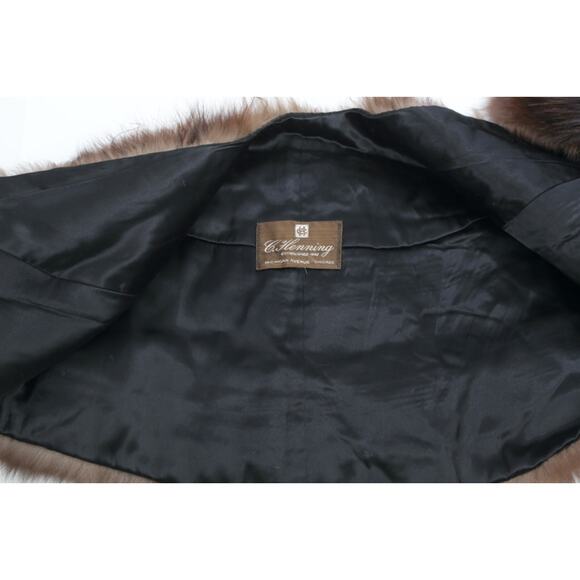 Vintage C. Henning Brown Raccoon Fur Overcoat Cape Wrap Scarf Luxury Real Fur - Picture 14 of 16